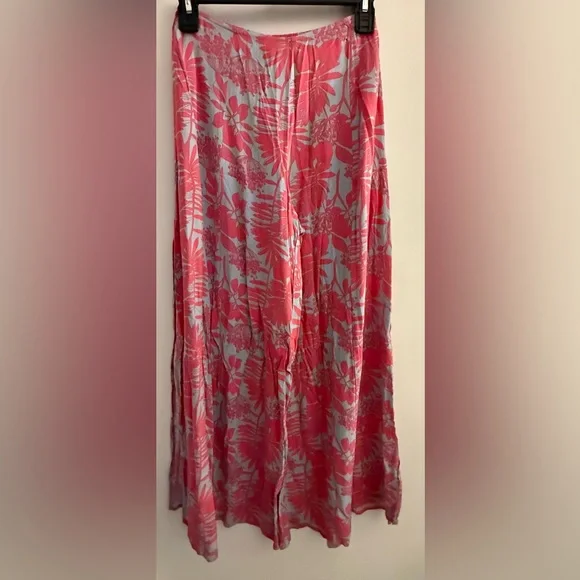 Kendall & Kylie Floral Pink and Gray Maxi Pants - Picture 1 of 5